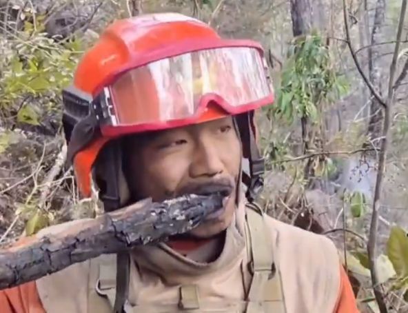 【云南身边事】森林消防员完成任务后用燃烬的木炭刷牙pg电子平台(图1)